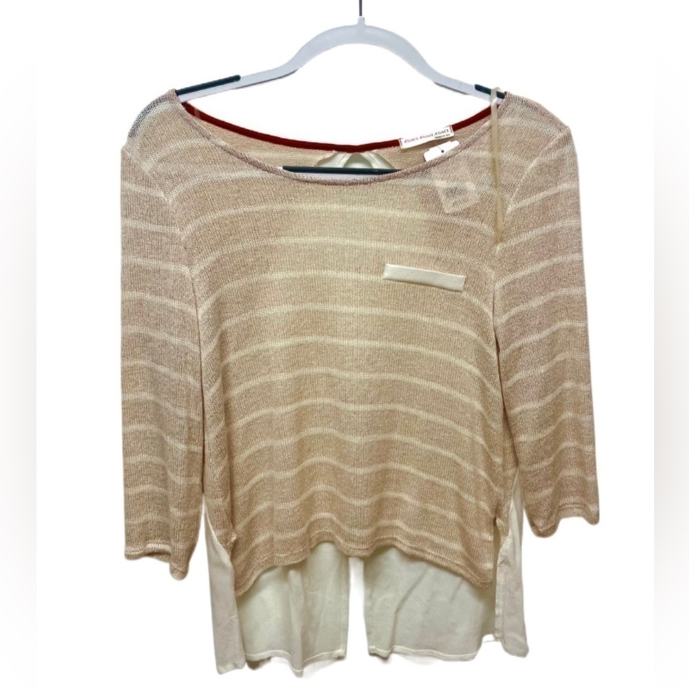A’gaci 3/4 Sleeve‎ Brown-White Striped Sweater Size Small New With Tags